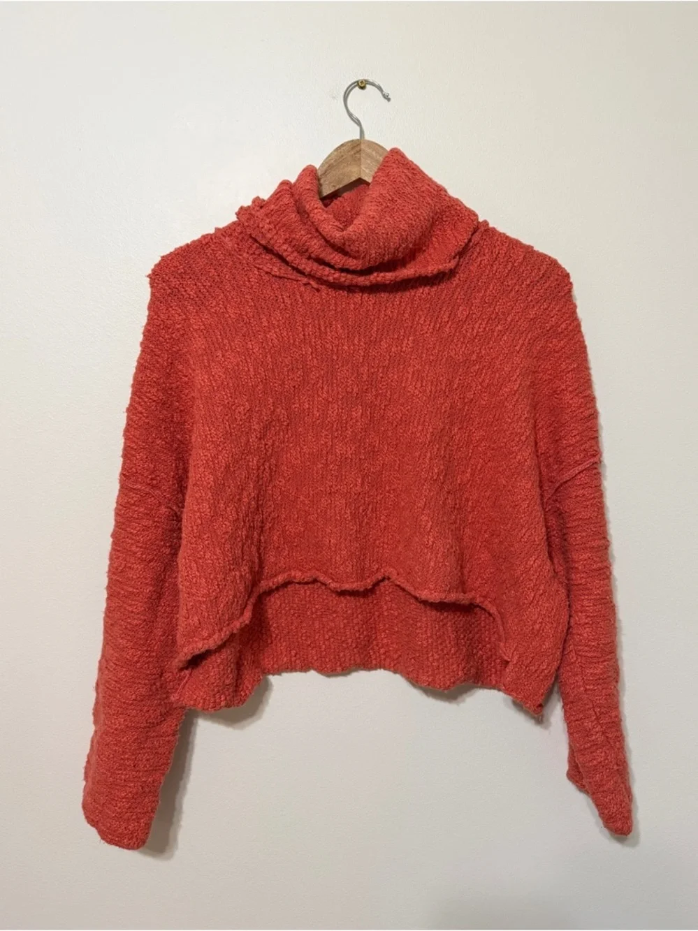 Free People Big Easy Cowl Neck Sweater Small Oversized Burnt Orange Fall EUC